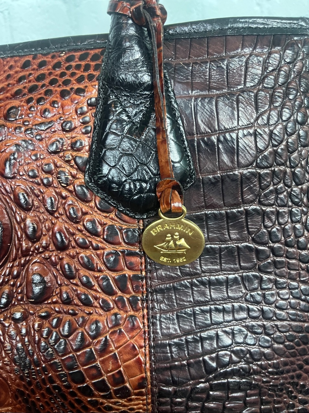 Brahmin Rich 2 tone Brown Crocodile Shoulder Bag - Picture 2 of 9